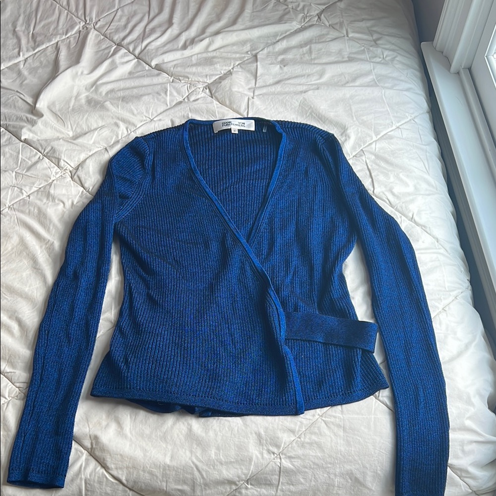 Diane Von Fursrenburg Blue Knit Cardigan SweaWrap Design